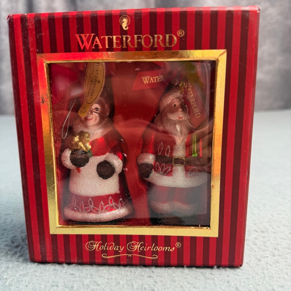Waterford Holiday Heirlooms Mini Santa & Mrs Claus Glass Ornament Set 144584